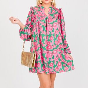 Floral Pink and Green Babydoll Dress
